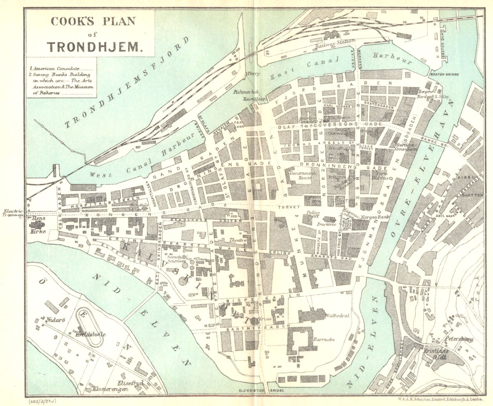NORWAY. Thomas Cook's Town plan of Trondheim 1923 old antique map chart
